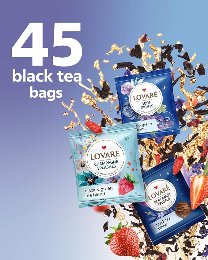 LOVARE Black and Green Tea Bags Variety Pack - Made in Ukraine Tea Sampler - Individually Wrapped