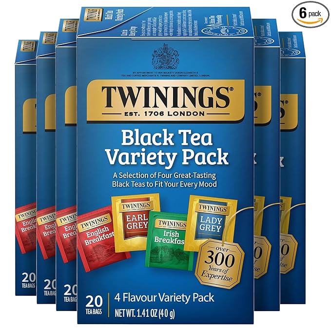 Twinings Variety Pack Black Tea Bags, 20 Count (Pack of 6), Includes English Breakfast, Early Grey