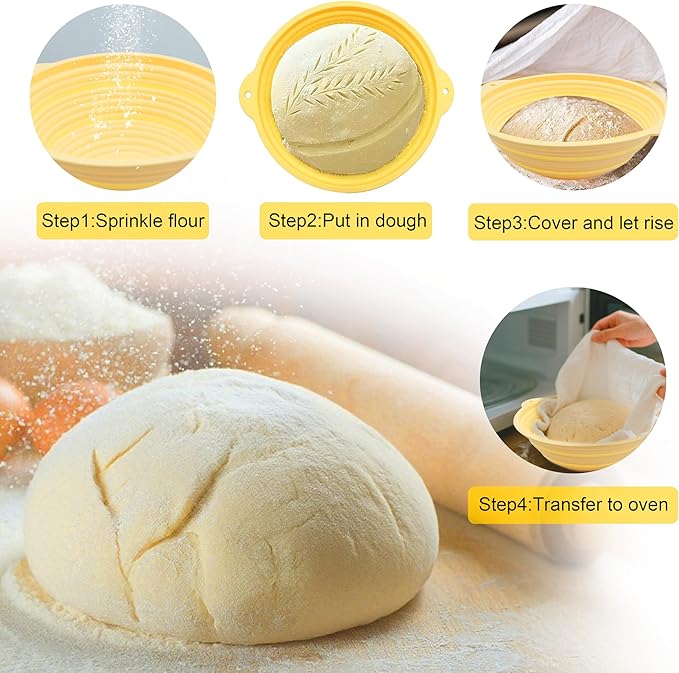 Silicone Proofing Basket Set Round & Oval - D'ita Collapsible Bread Banneton with Tools (Non-Stick