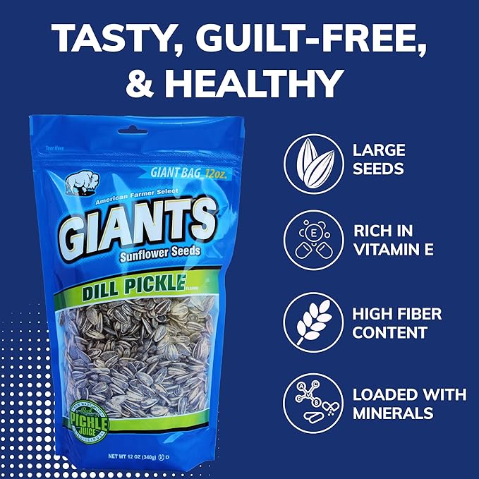 GIANTS Dill Pickle Sunflower Seeds - Sunflower Seeds Bulk, Big Sunflower Seeds to Eat, Roasted &