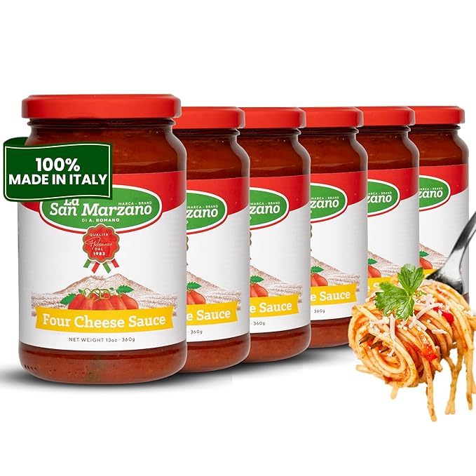 La San Marzano Four Cheese Sauce, 13 oz, Pasta Sauce Made in Italy, All Purpose Tomato Premium