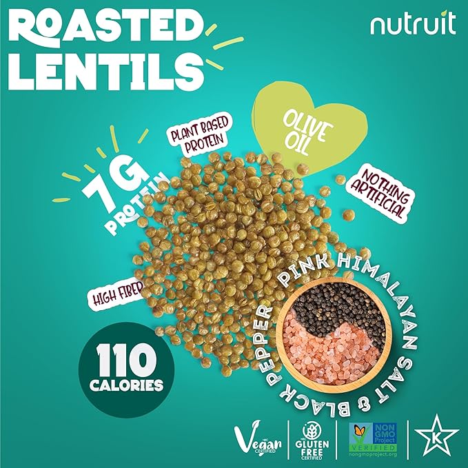 Nutruit Roasted Lentil Snack - Himalayan Salt & Black Pepper Healthy - Vegan, Gluten Free, Non-GMO