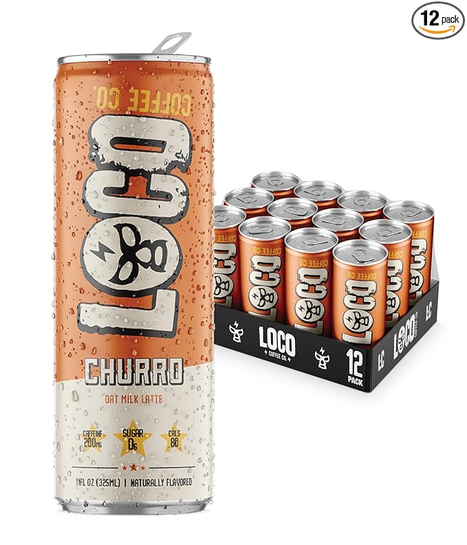 Loco Coffee Churro Latte 11 Ounce Can, 12 Count | Zero Sugar, 200mg Caffeine | Gluten Free and