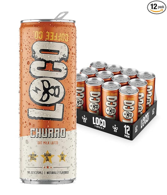 Loco Coffee Churro Latte 11 Ounce Can, 12 Count | Zero Sugar, 200mg Caffeine | Gluten Free and