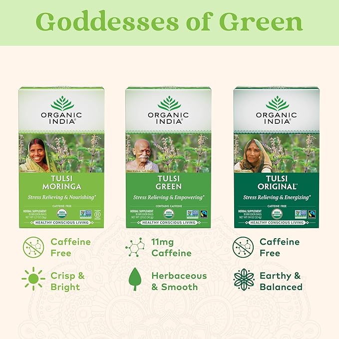 ORGANIC INDIA Tulsi Moringa Tea Bags- Holy Basil, Lemongrass, Moringa Leaves, Calming Immune