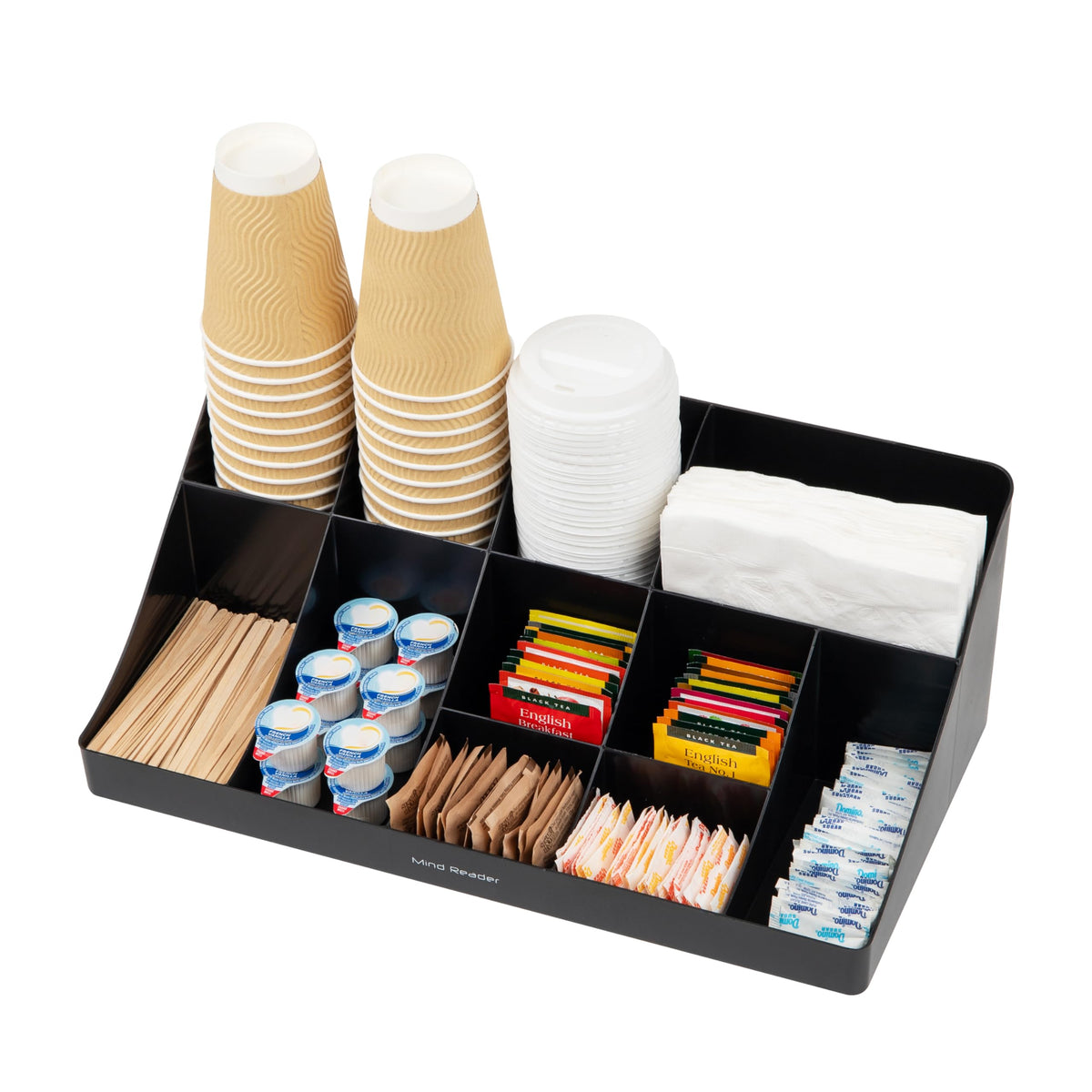 Mind Reader Cup and Condiment Station, Countertop Organizer, Coffee Bar, Kitchen, Stirrers