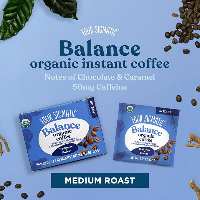 Adaptogen Organic Coffee by Four Sigmatic | Medium Roast Instant Coffee with Ashwagandha, Chaga