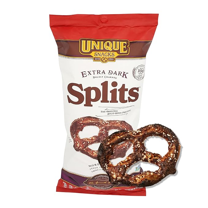 Unique Snacks Extra Dark Splits Pretzels, Original Split-Open Pretzels, Delicious Homestyle Baked