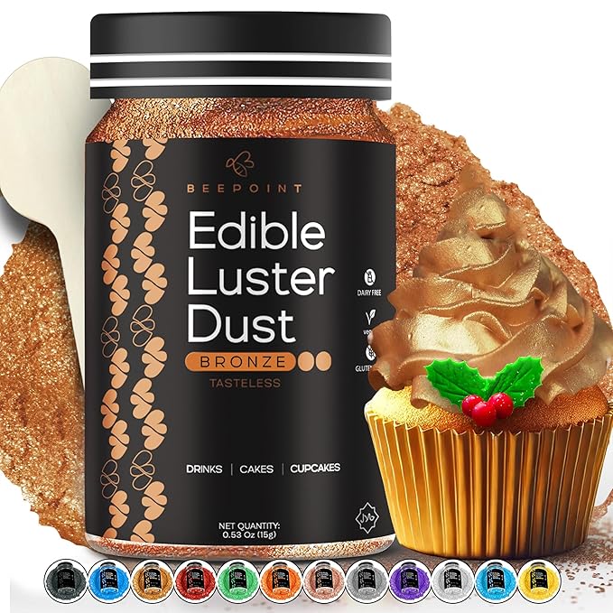 BeePoint Bronze Edible Luster Dust 15g - Food Grade, Vibrant Color Shimmer Powdered Dust for