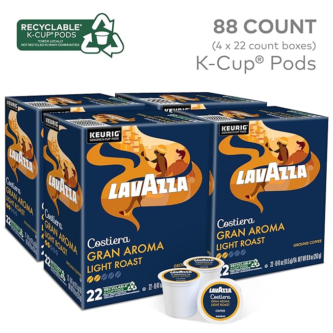 Lavazza Costiera Gran Aroma, Single-Serve Keurig K-Cup Pods, Light Roast Coffee, 88-Count Box (4