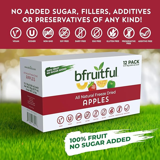 bfruitful Freeze-Dried Apple, Freeze Dried Fresh Fruit Bites, Gluten Free, Vegan, Dairy Free