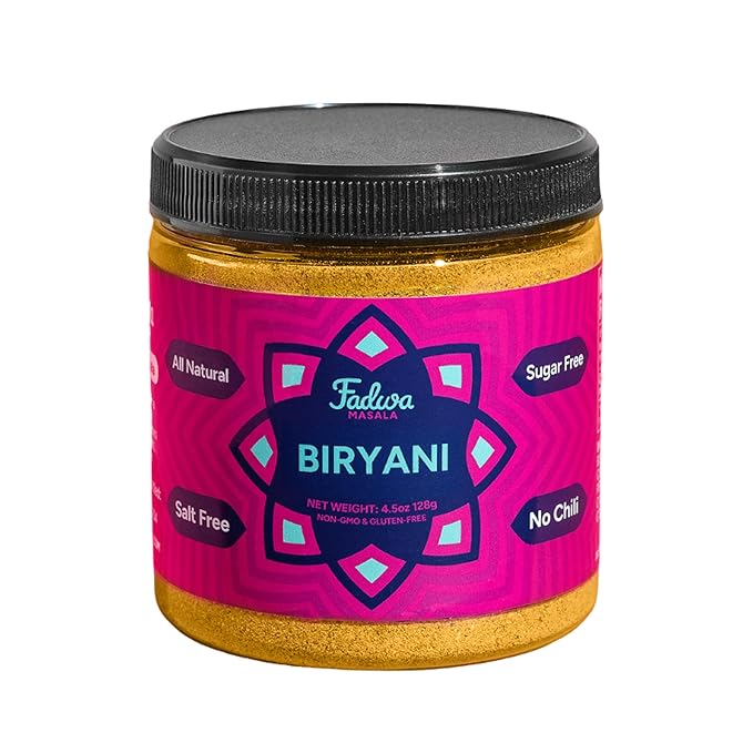 Fadwa Masala Biryani Spice Mix - 4.5 oz Jar, Salt & Sugar Free, Non-Spicy Authentic Desi Spices for