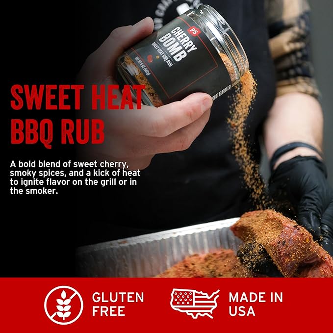 PS Seasoning Cherry Bomb Dry Rub - Sweet Heat BBQ Seasonings and Rubs for Smoking, Grilling, Baking