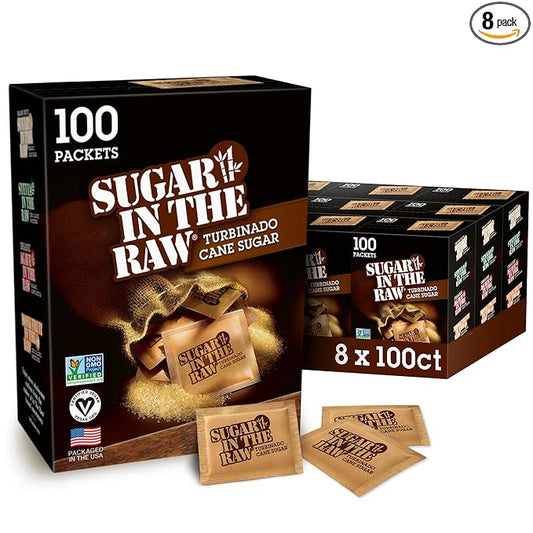 Sugar In The Raw Turbinado Cane Sugar Packets, 100 Ct Box, 8 Pack, Pure, All-Natural Turbinado