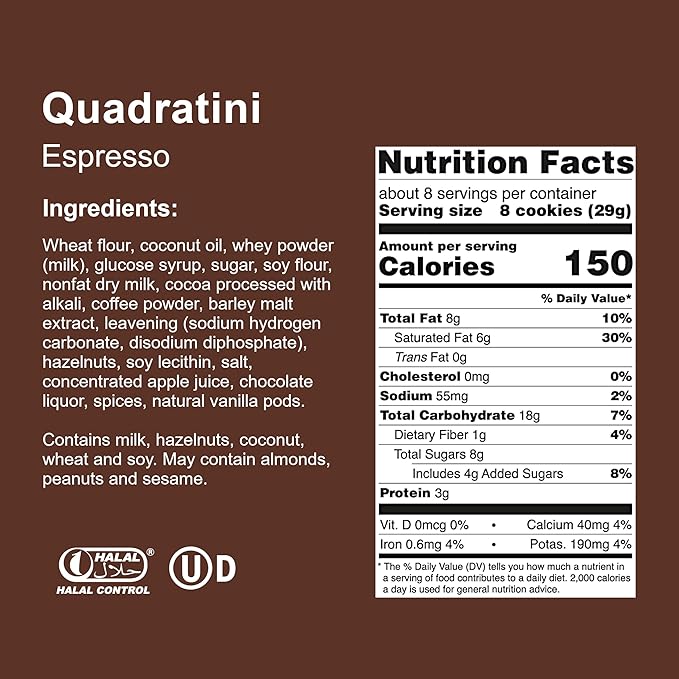 Loacker Quadratini Espresso Wafer Cookies LARGE - 30% Less Sugar - Premium Crispy Bite Size Wafers
