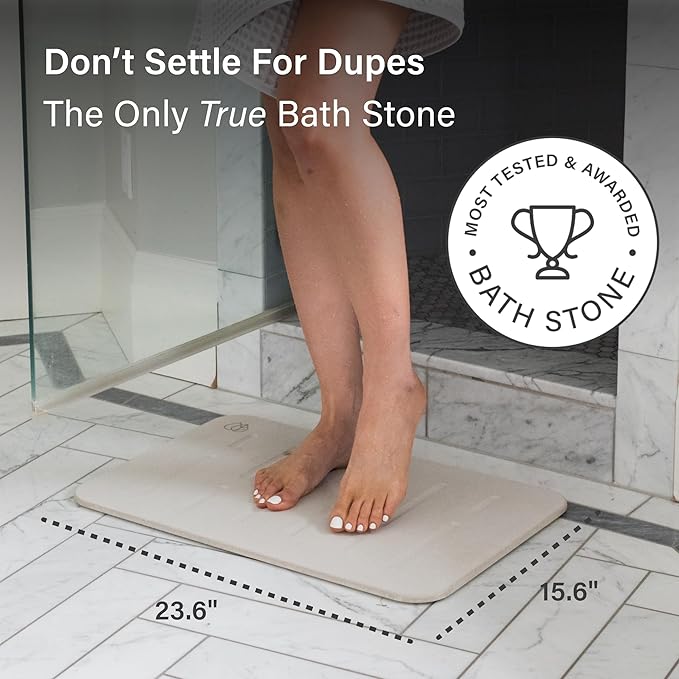 Dorai Home Bath Stone Mat 23.6"x15.4" (2-Pack) – Quick-Dry, Non-Slip Diatomite Stone Bath Mat, Rain