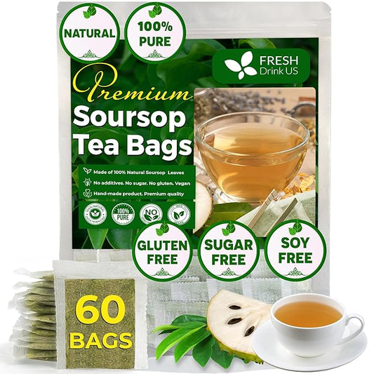 FreshDrinkUS, 60 Premium - The Top Soursop Graviola Leaf Tea Bags, 100% Pure & Natural from Soursop