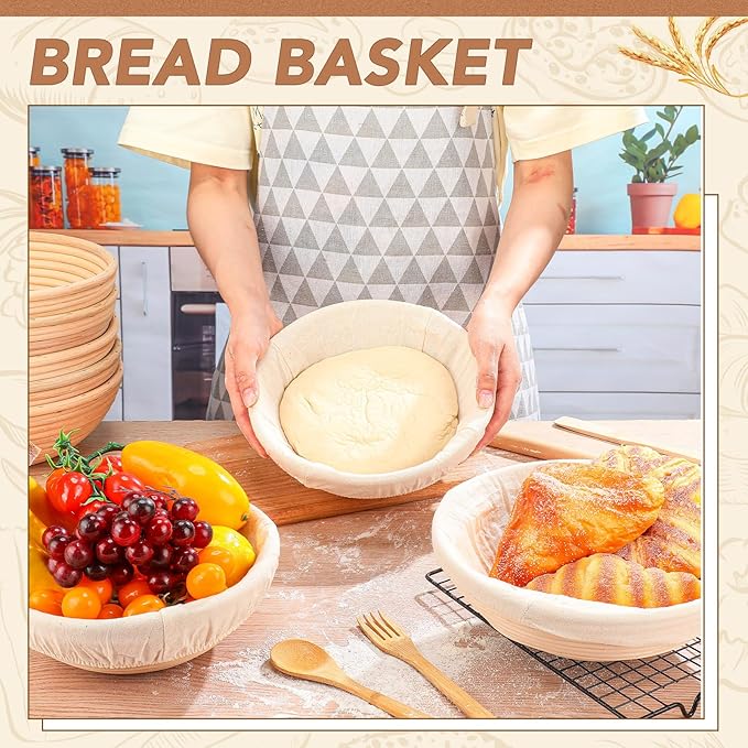 Patelai 10 Pieces Banneton Bread Proofing Basket Round Sourdough Proofing Basket Banneton Basket