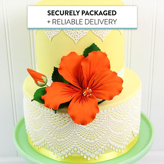 Global Sugar Art Hibiscus Sugar Cake Flowers Spray, Orange Hawaiian Cake Flower Large, 1 Count by