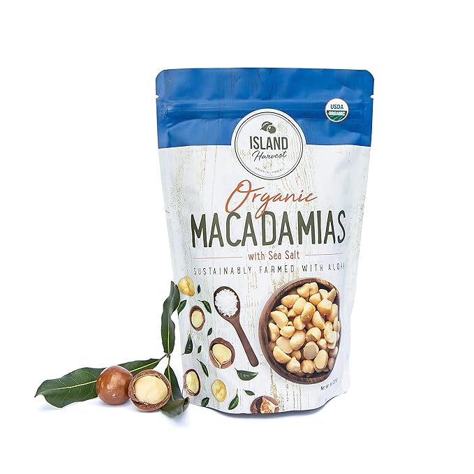 Island Harvest Organic Macadamia Nuts with Sea Salt - 100% Hawaiian Keto Friendly Nuts; All-Natural