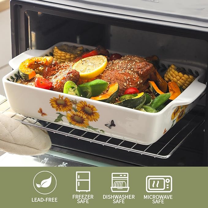 Ceramic Baking Casserole Dish with Handles, Large 8x13 inch & 6x10 inch Pan and Middle Baking Pan