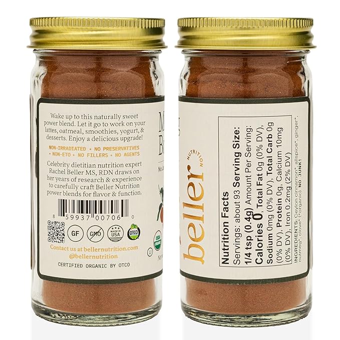 Beller Nutrition Morning Boost Organic Ceylon Cinnamon Spice Blend | 1.4 oz | Organic Ceylon