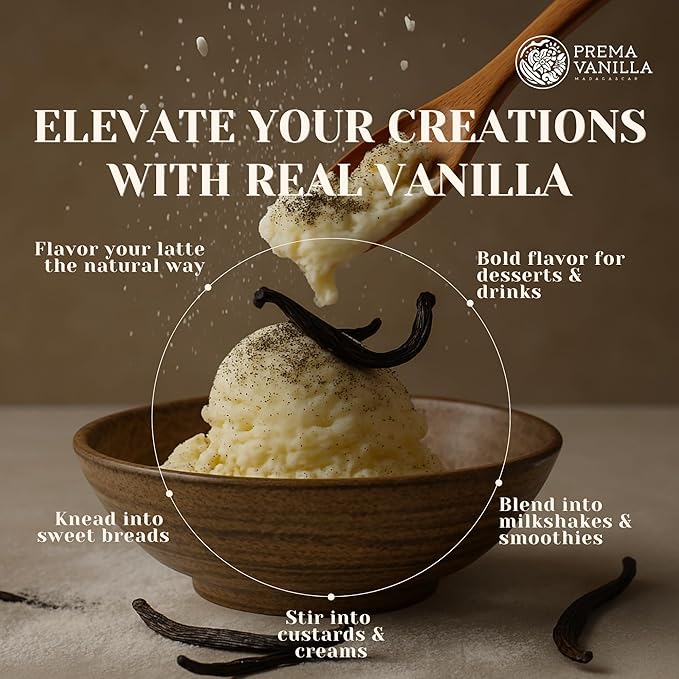 PREMA VANILLA Madagascar Vanilla Beans, Grade A Bourbon Pods For Making Vanilla Extract, Good For