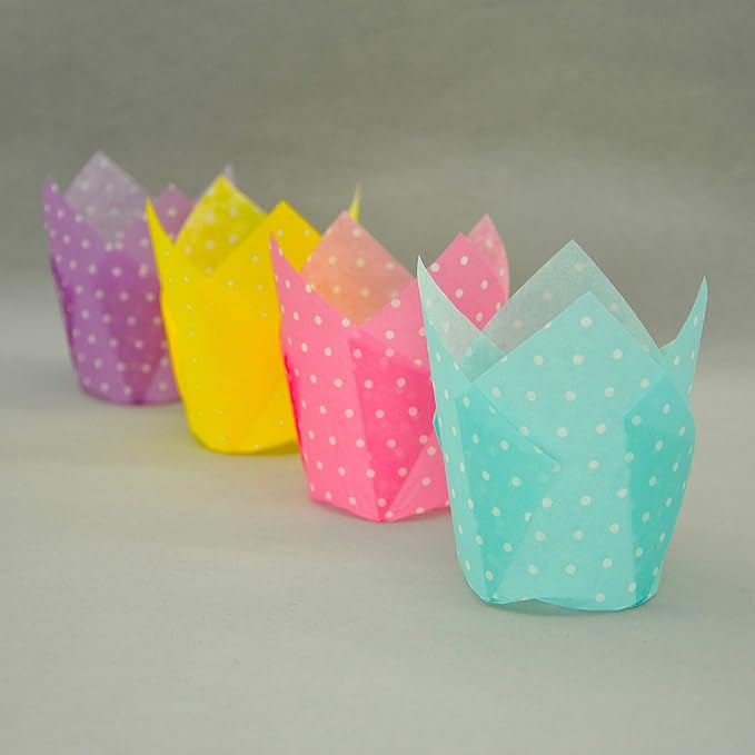 Large Muffin Greaseproof paper Baking cupcake cups, 2-1/4" x 4" Blue,Yellow,Pink,Purple printed