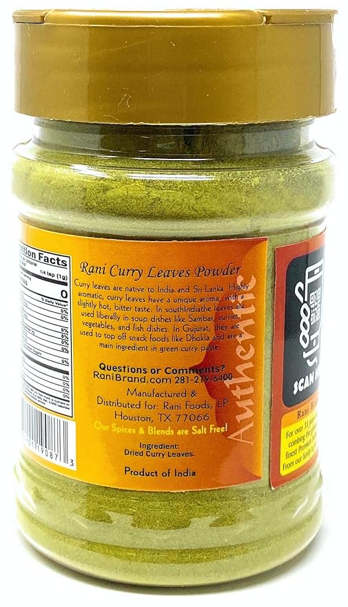 Rani Curry Leaves Powder (Kari Neem Patha) Indian Spice 2.4oz (70g) PET Jar ~ All Natural | Vegan |
