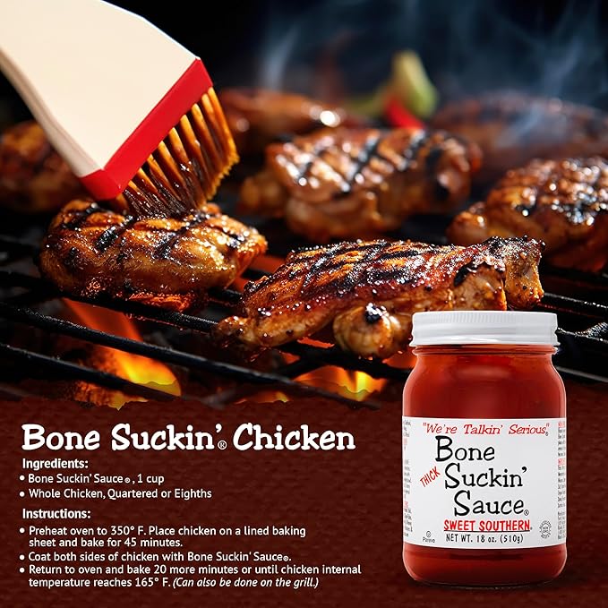 Bone Suckin' Sauce Sweet Southern Thick BBQ Sauce, 18 oz Glass Bottle, For Ribs, Chicken, Pork