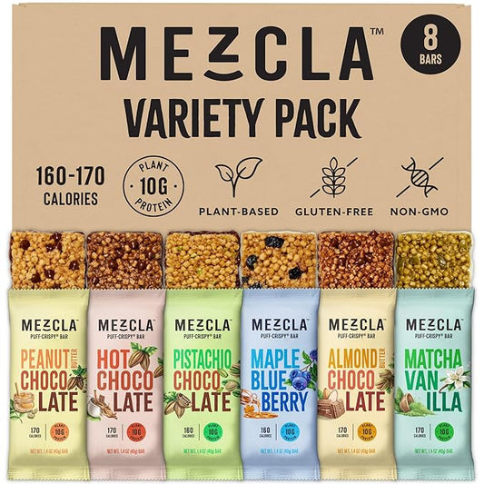 Mezcla Puff Crispy Protein Bars, Gluten Free & Vegan Protein Bars, 10g Protein, Alt for Crispy Rice