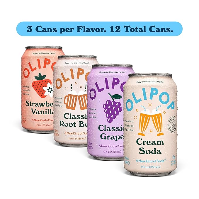 OLIPOP Prebiotic Soda Pop, Favorites Variety, Pantry Pack Packed with Prebiotics, Fiber, and