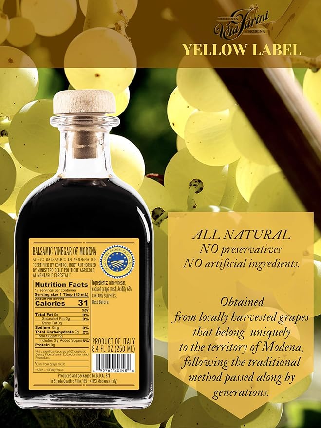 Via Farini Yellow Label Aceto Balsamico Di Modena IGP Aged Artisan Italian Balsamic Wine Vinegar
