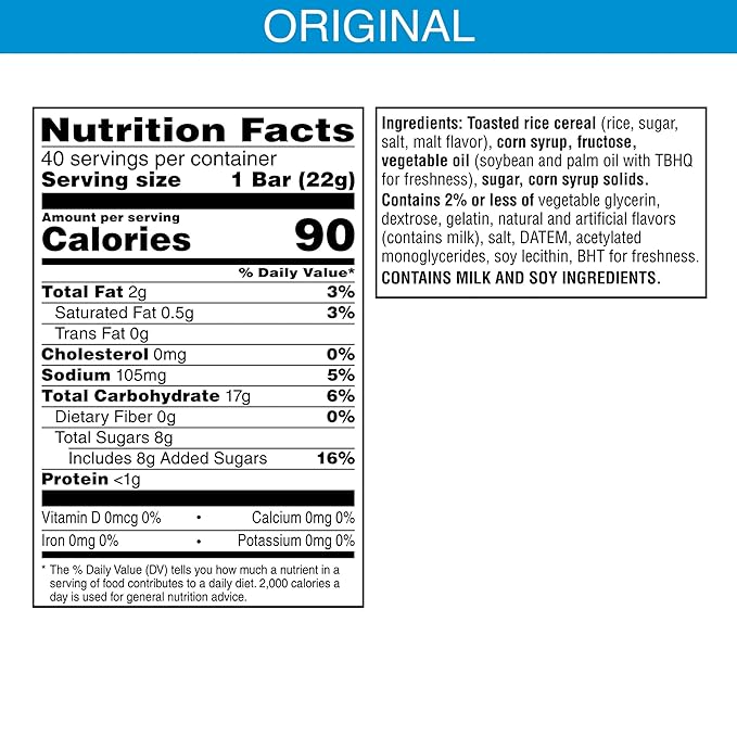 Rice Krispies Treats Crispy Marshmallow Squares, Kids Snacks, Snack Bars, Original, 31.2oz Box (40