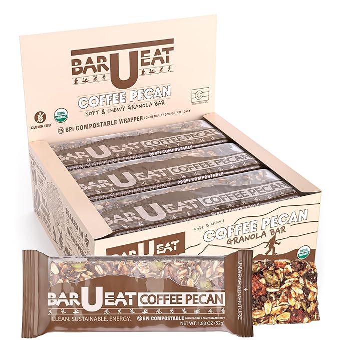 BAR-U-EAT Gluten-Free, Organic, Soft & Chewy Energy Bar. Whole Food Ingredients | Compostable