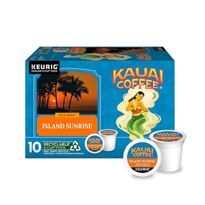 Kauai Coffee K-Cup Pods for Keurig Brewers – Arabica Coffee, 10% Hawaiian – Mild Roast, Light with