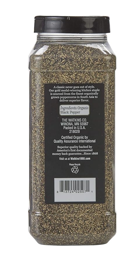 Watkins Gourmet Spice, Organic Ground Black Pepper, Bulk Food Service Size, 15.7 oz (Pack of 1)