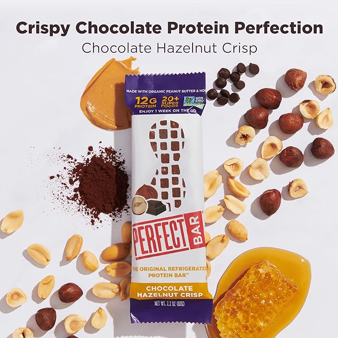 Perfect Bar Original Refrigerated Protein Bar, Chocolate Hazelnut Crisp, 2.3 Ounce Bars, 8 Count