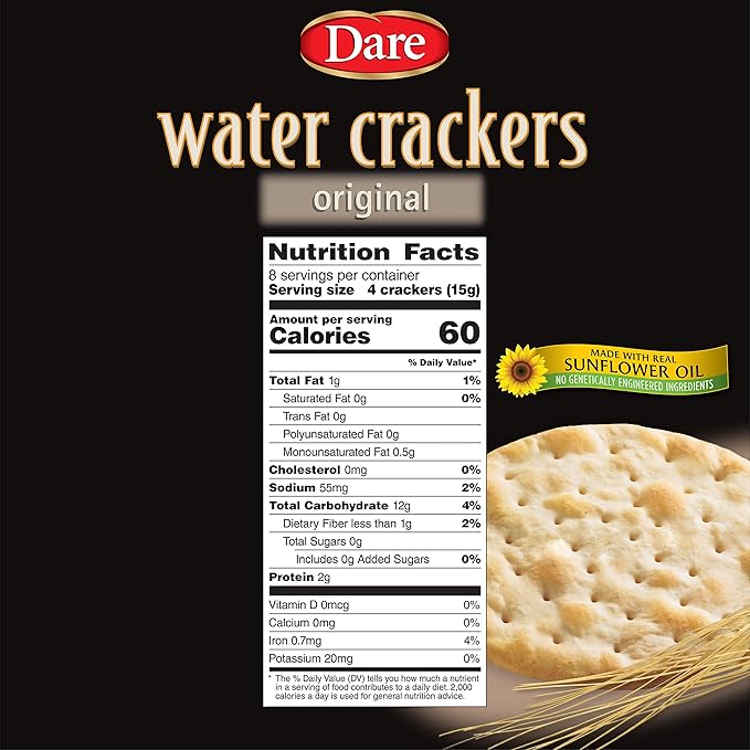 Dare Original Water Crackers – Healthy Entertaining Snacks with 0 grams of Trans Fat and Saturated
