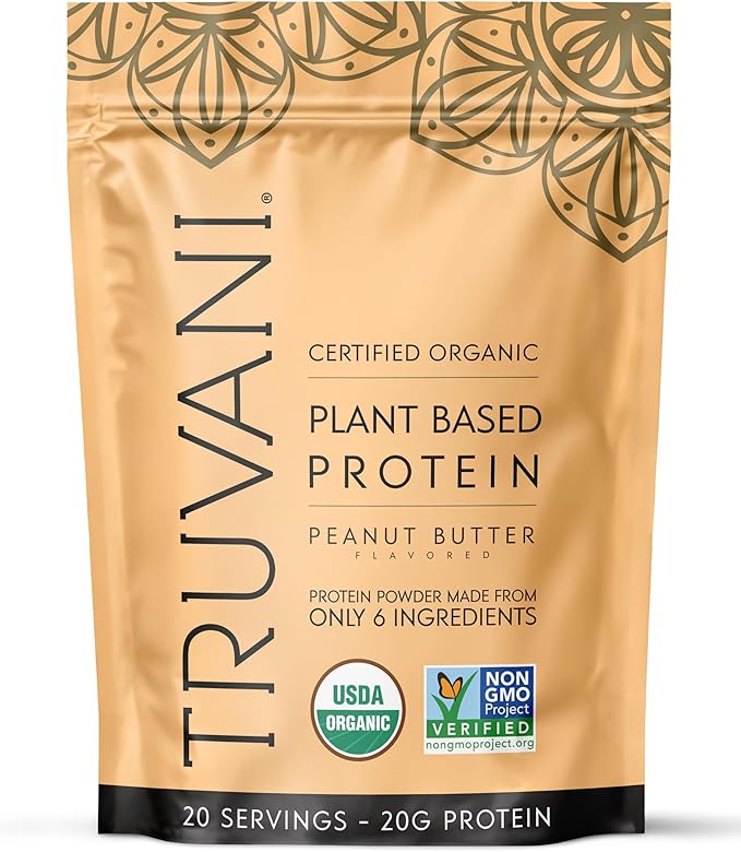 Truvani Vegan Pea Protein Powder | Peanut Butter | 20g Organic Plant Based Protein | 20 Servings |