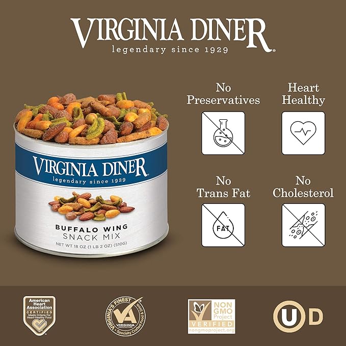 Virginia Diner Buffalo Trail Mix Gourmet Snack with Butter Toasted and Buffalo Virginia Peanuts