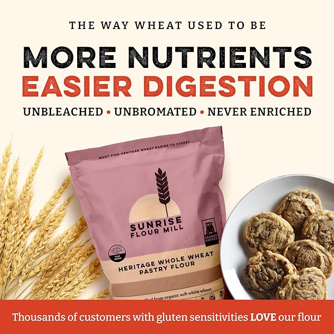 Sunrise Flour Mill USDA Organic Heritage Whole Wheat Pastry Flour - 5 lbs | Milled from White