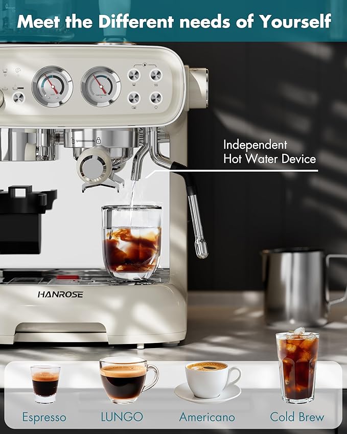 Espresso Machine With Grinder, 20 Bar Espresso Machine with Milk Frother Steam Wand, Espresso