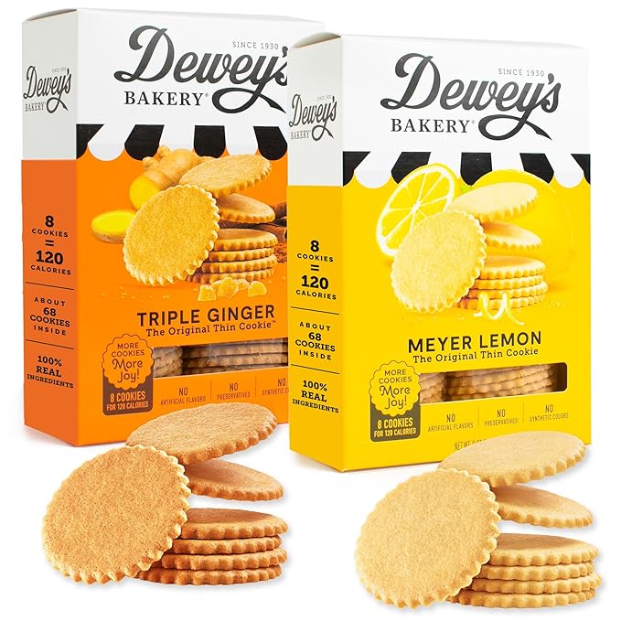 Dewey's Bakery Meyer Lemon & Triple Ginger Moravian Style Thin Cookies Variety Pack, Bakery Fresh