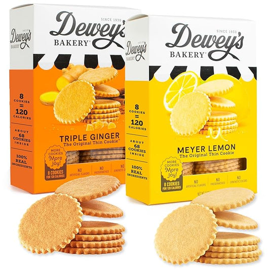 Dewey's Bakery Meyer Lemon & Triple Ginger Moravian Style Thin Cookies Variety Pack, Bakery Fresh