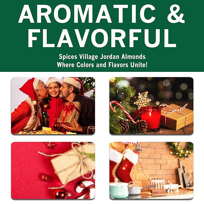 Spices Village Christmas Jordan Almonds, Red, Green, and White Candy-Coated Almonds, Ideal for
