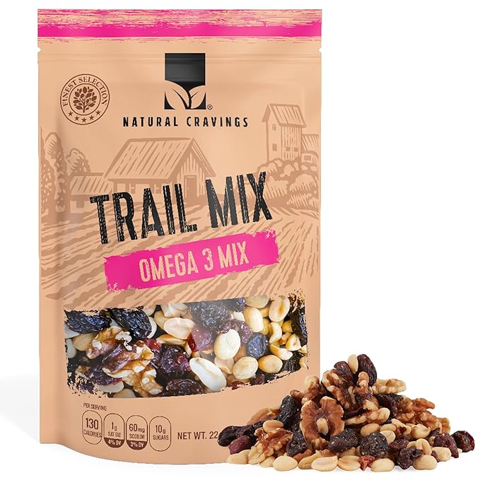 Natural Cravings 22oz Trail Mix Bulk Family Size Bag - Omega 3 Dried Fruit Mix & Assorted Nuts Mix