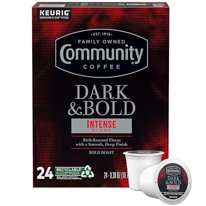 Community Coffee Dark & Bold Intense Blend 24 Count Coffee Pods, Compatible with Keurig 2.0 K-Cup