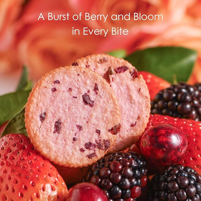 V-LOONG Rose & Multi Berries Biscuits, Vlife Baked Round Crackers, Sweet and Crispy Snacks, (1