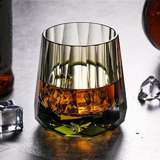 KAMMAK Crystal Whiskey Glasses Set of 2, Handcrafted 6.76oz Old Fashioned Glasses Stemless, Luxury